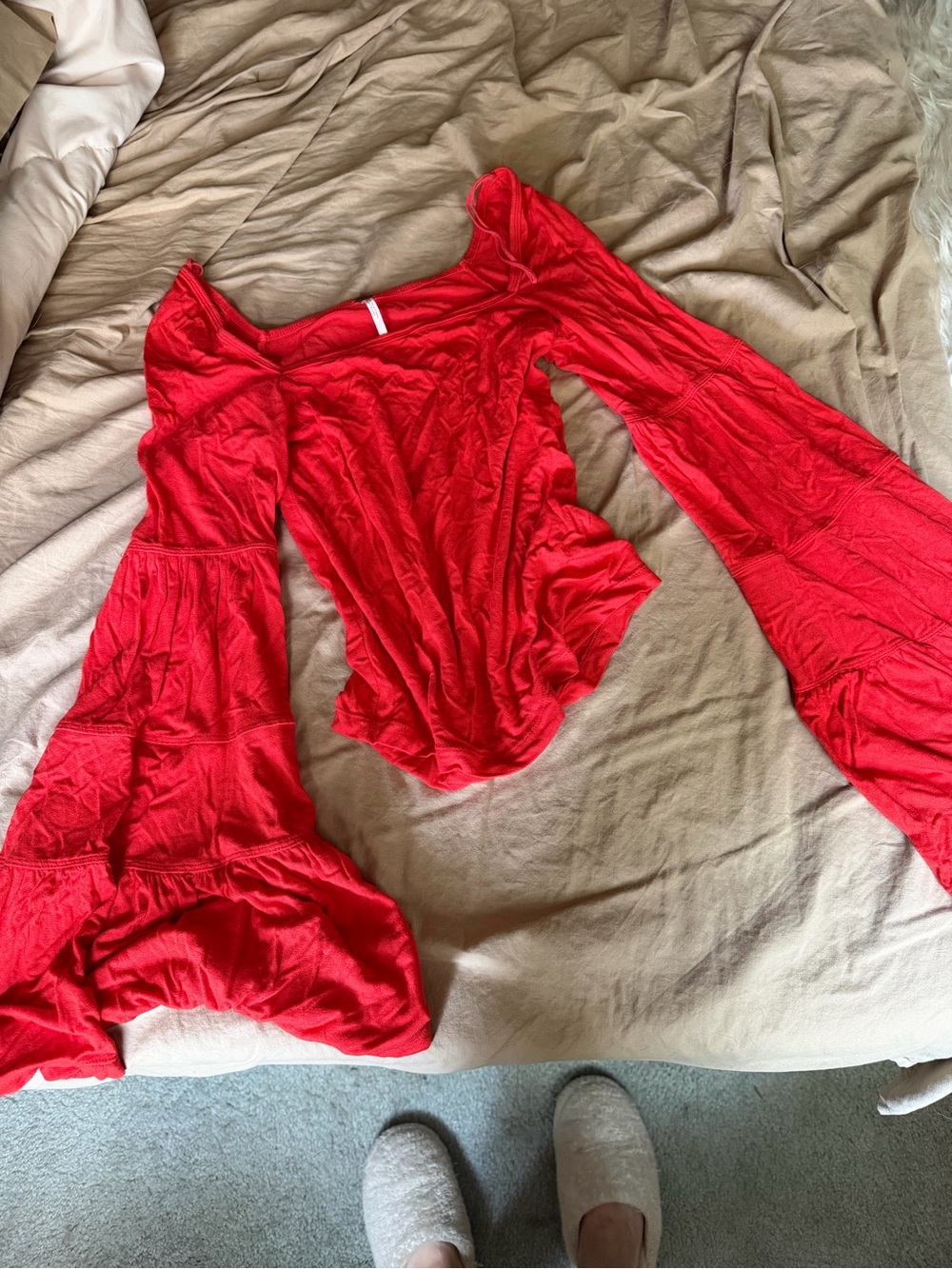 Free People Red Bell Sleeve Top